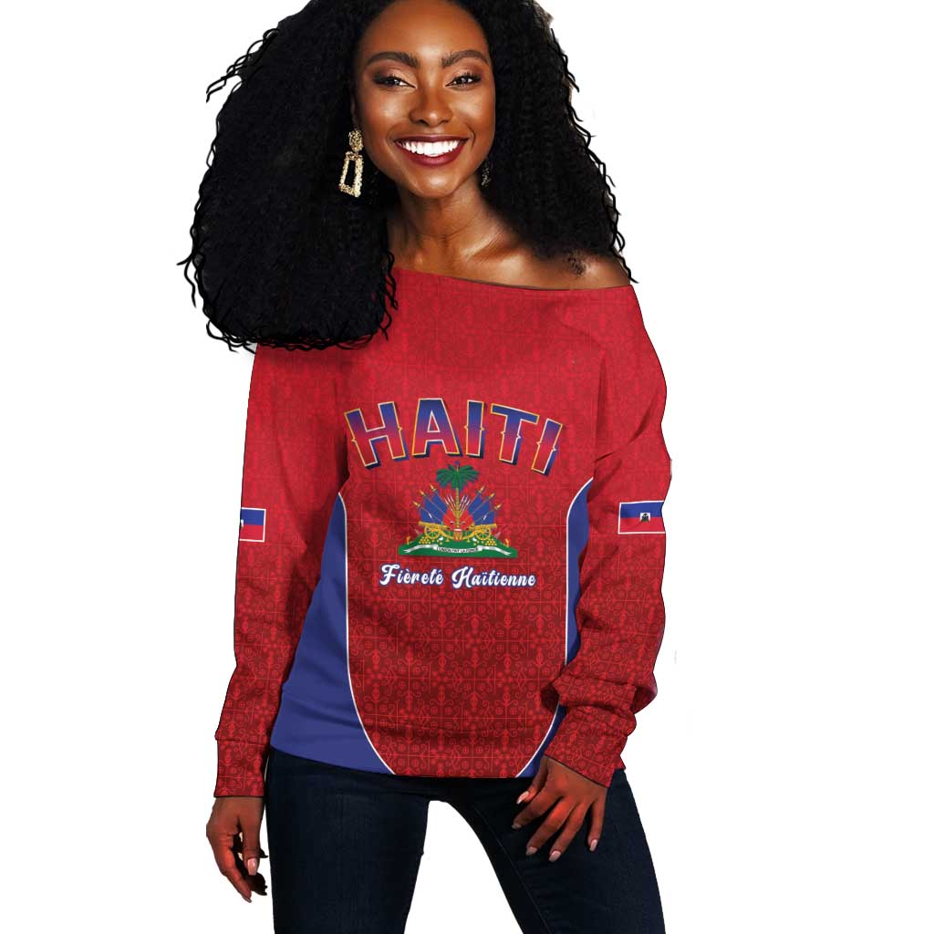 Afro-Haitians World Football 2026 Off Shoulder Sweater Haiti est de Retour Red Voodoo Veve Spirits - African Pride