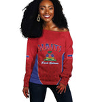 Afro-Haitians World Football 2026 Off Shoulder Sweater Haiti est de Retour Red Voodoo Veve Spirits - African Pride