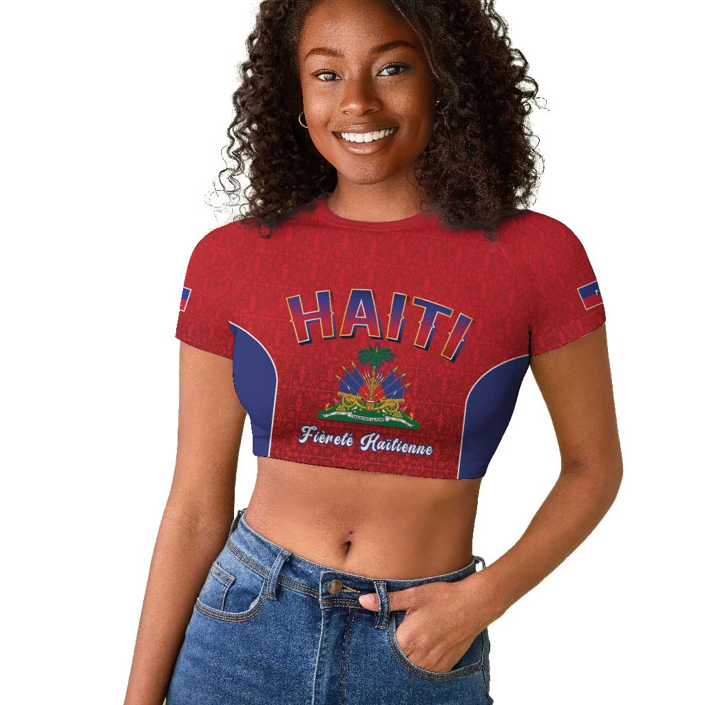 Afro-Haitians World Football 2026 Raglan Cropped T shirt Haiti est de Retour Red Voodoo Veve Spirits - African Pride