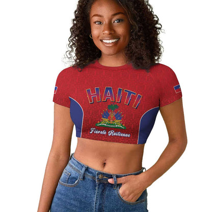 Afro-Haitians World Football 2026 Raglan Cropped T shirt Haiti est de Retour Red Voodoo Veve Spirits - African Pride