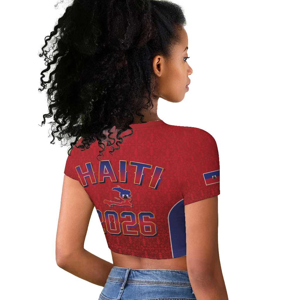 Afro-Haitians World Football 2026 Raglan Cropped T shirt Haiti est de Retour Red Voodoo Veve Spirits - African Pride