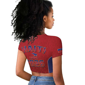 Afro-Haitians World Football 2026 Raglan Cropped T shirt Haiti est de Retour Red Voodoo Veve Spirits - African Pride