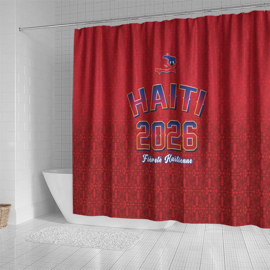 Afro-Haitians World Football 2026 Shower Curtain Haiti est de Retour Red Voodoo Veve Spirits - African Pride