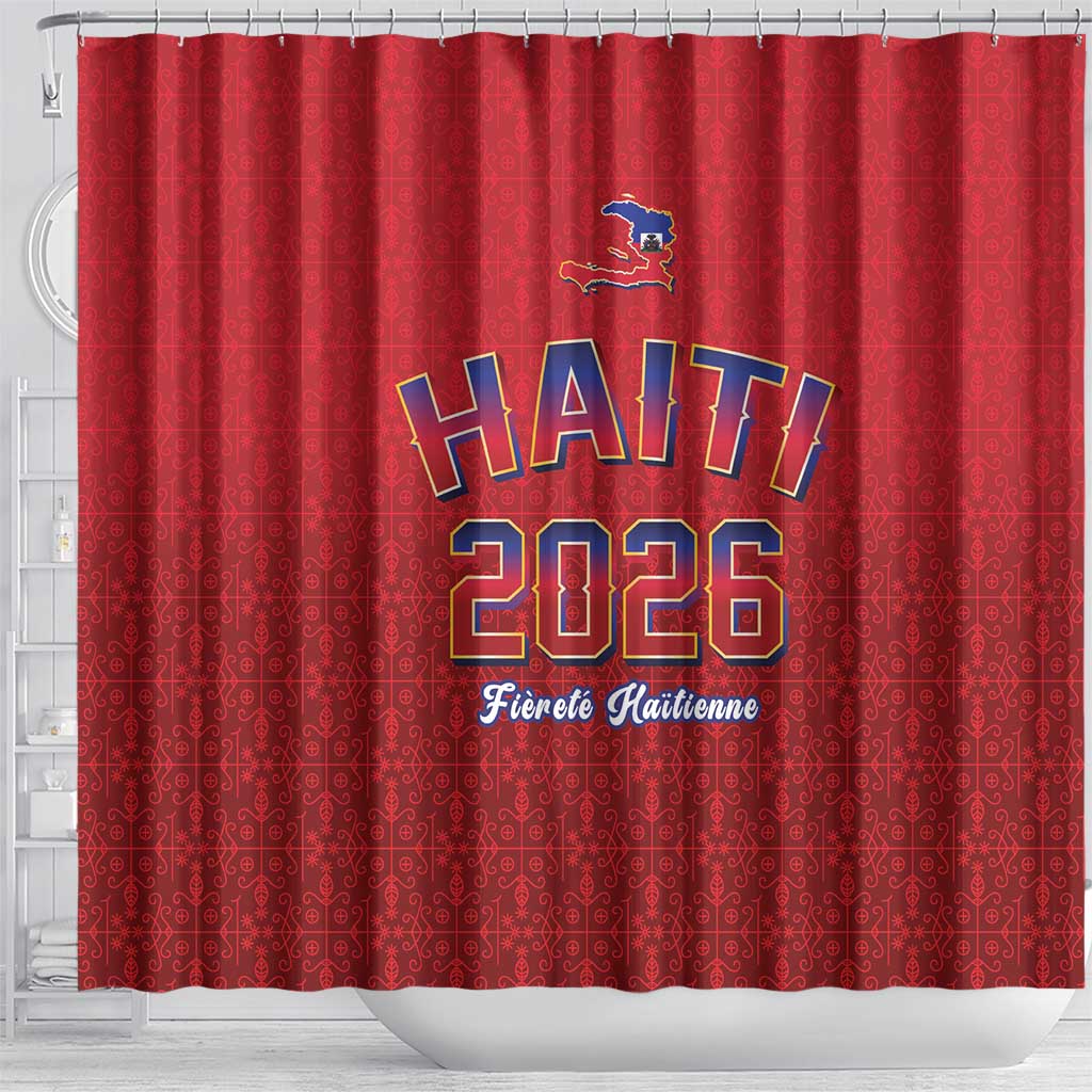 Afro-Haitians World Football 2026 Shower Curtain Haiti est de Retour Red Voodoo Veve Spirits - African Pride
