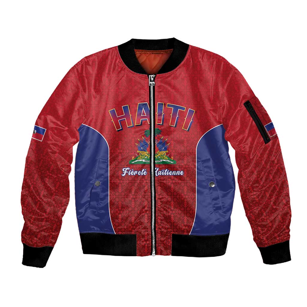 Afro-Haitians World Football 2026 Sleeve Zip Bomber Jacket Haiti est de Retour Red Voodoo Veve Spirits - African Pride