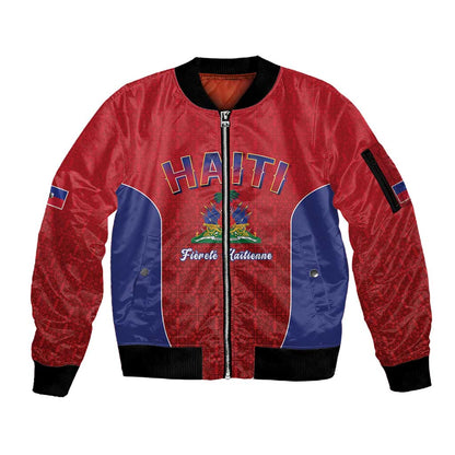 Afro-Haitians World Football 2026 Sleeve Zip Bomber Jacket Haiti est de Retour Red Voodoo Veve Spirits - African Pride