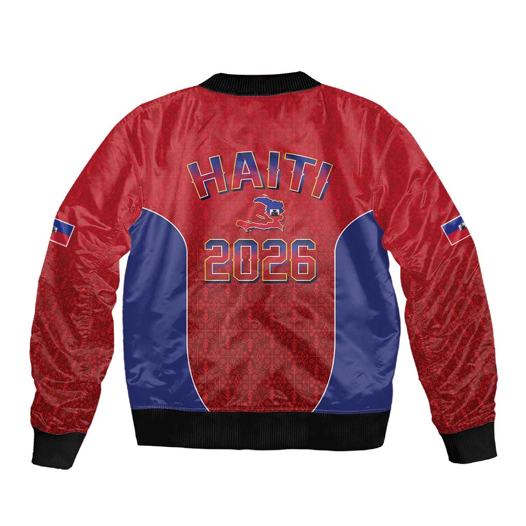 Afro-Haitians World Football 2026 Sleeve Zip Bomber Jacket Haiti est de Retour Red Voodoo Veve Spirits - African Pride