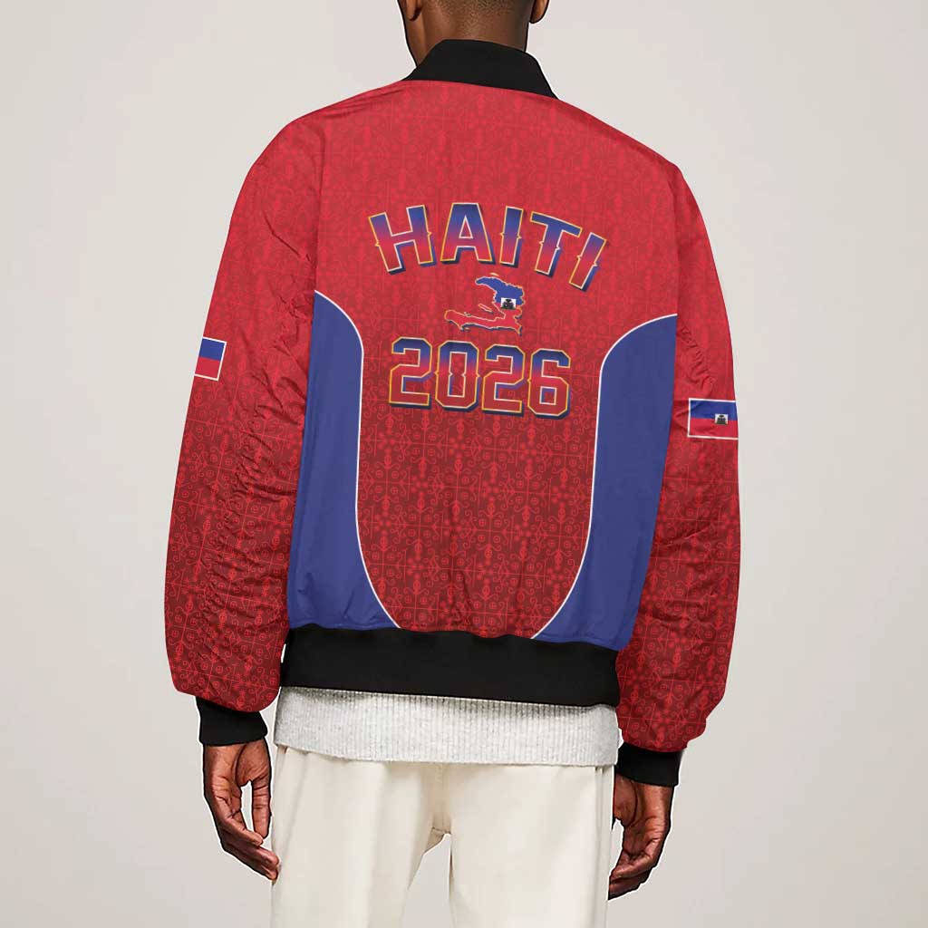 Afro-Haitians World Football 2026 Sleeve Zip Bomber Jacket Haiti est de Retour Red Voodoo Veve Spirits - African Pride