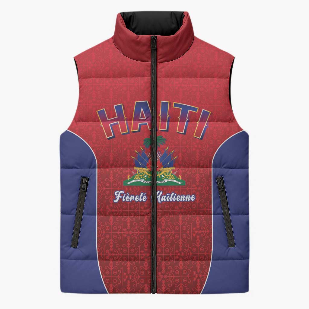 Afro-Haitians World Football 2026 Sleeveless Puffer Jacket Haiti est de Retour Red Voodoo Veve Spirits