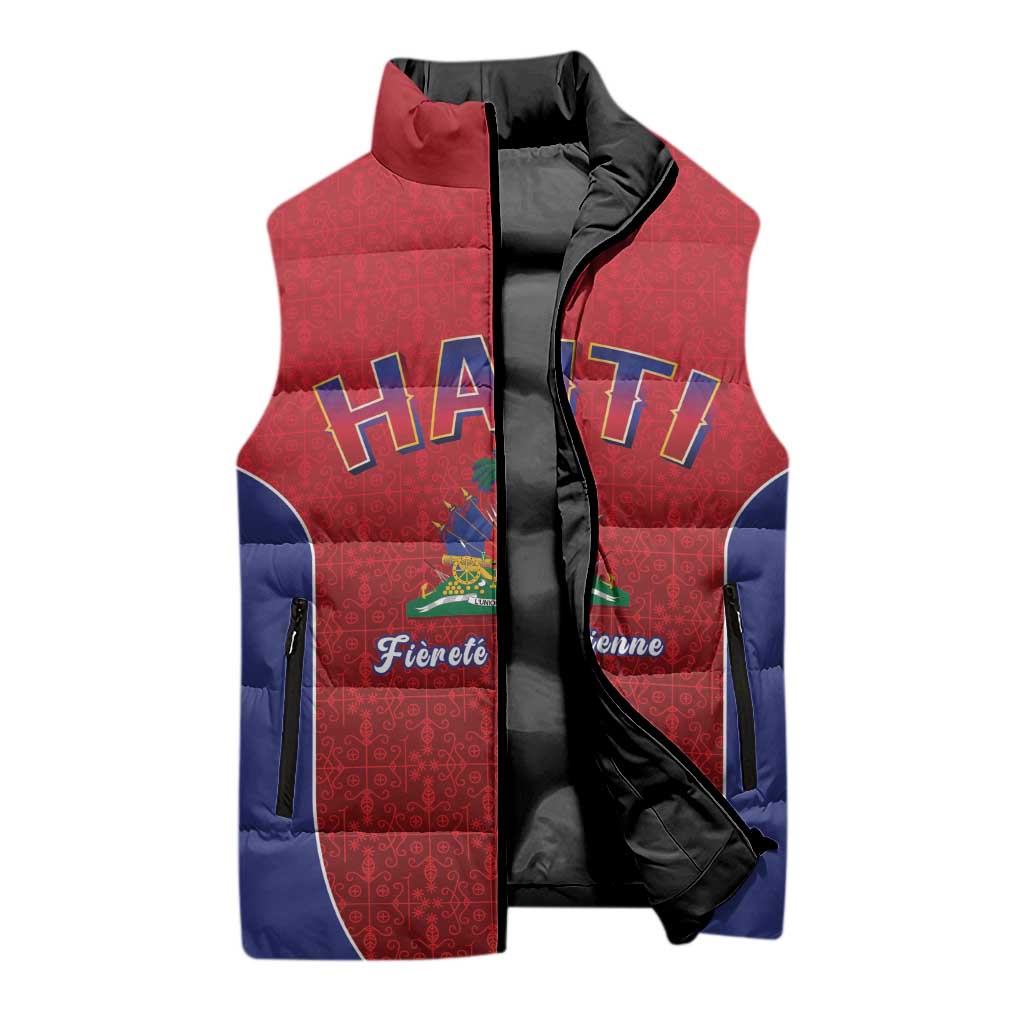 Afro-Haitians World Football 2026 Sleeveless Puffer Jacket Haiti est de Retour Red Voodoo Veve Spirits