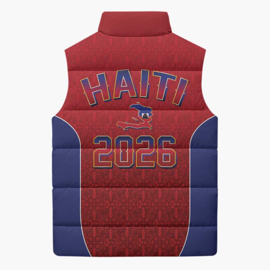 Afro-Haitians World Football 2026 Sleeveless Puffer Jacket Haiti est de Retour Red Voodoo Veve Spirits