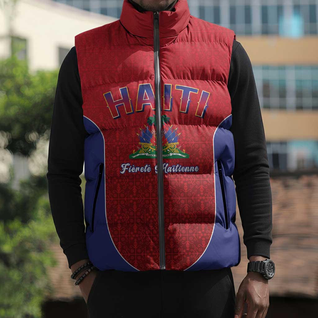 Afro-Haitians World Football 2026 Sleeveless Puffer Jacket Haiti est de Retour Red Voodoo Veve Spirits