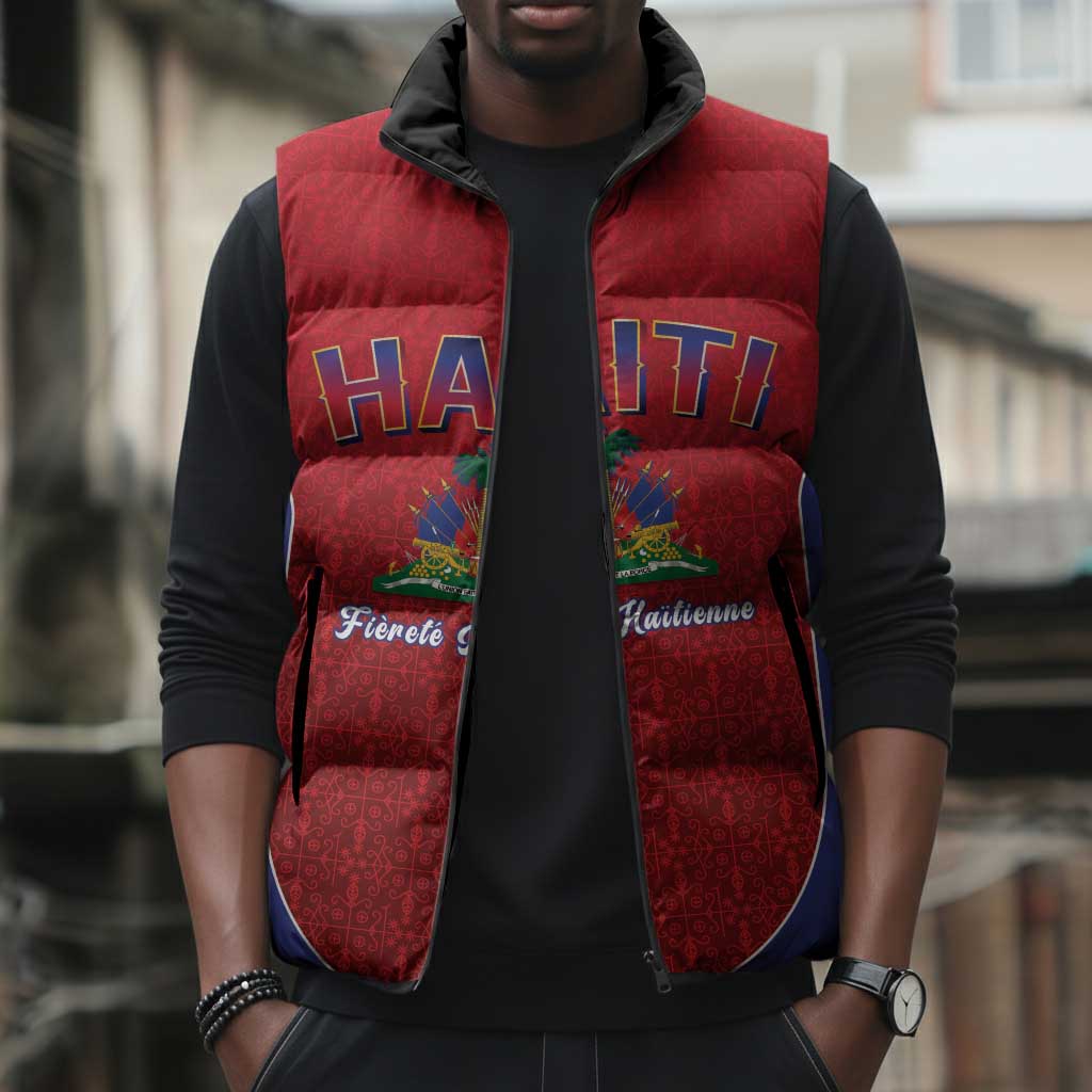 Afro-Haitians World Football 2026 Sleeveless Puffer Jacket Haiti est de Retour Red Voodoo Veve Spirits