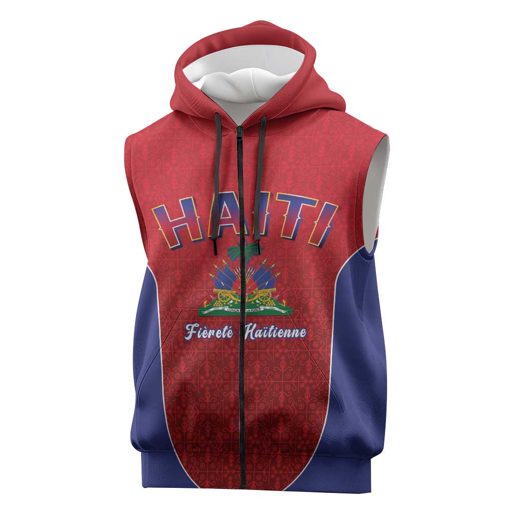Afro-Haitians World Football 2026 Sleeveless Zip Hoodie Haiti est de Retour Red Voodoo Veve Spirits - African Pride