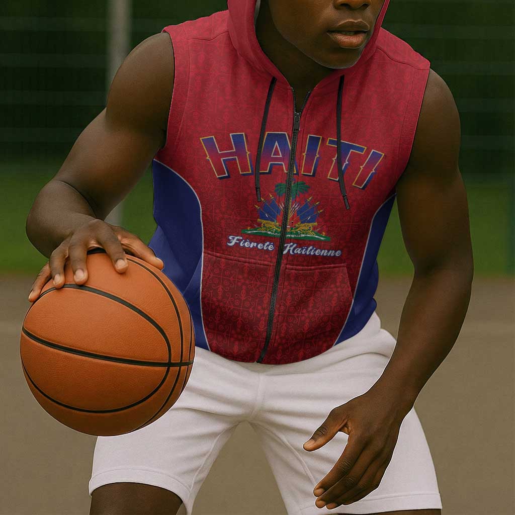 Afro-Haitians World Football 2026 Sleeveless Zip Hoodie Haiti est de Retour Red Voodoo Veve Spirits - African Pride