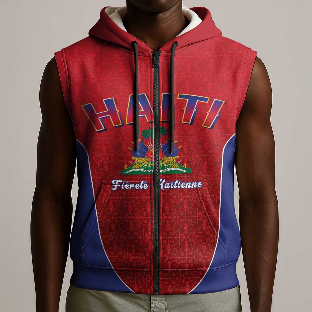 Afro-Haitians World Football 2026 Sleeveless Zip Hoodie Haiti est de Retour Red Voodoo Veve Spirits - African Pride