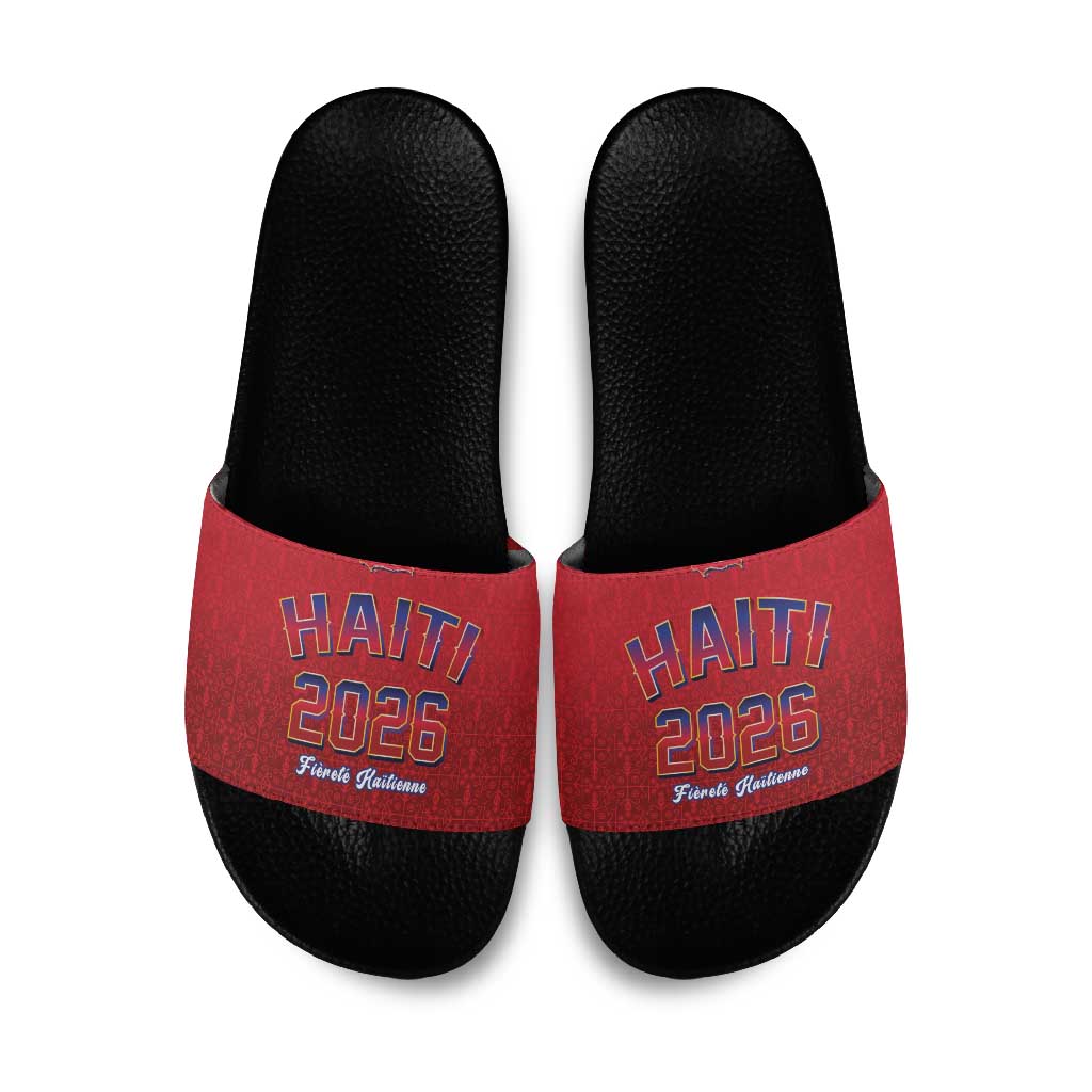 Afro-Haitians World Football 2026 Slide Sandals Haiti est de Retour Red Voodoo Veve Spirits