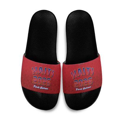 Afro-Haitians World Football 2026 Slide Sandals Haiti est de Retour Red Voodoo Veve Spirits
