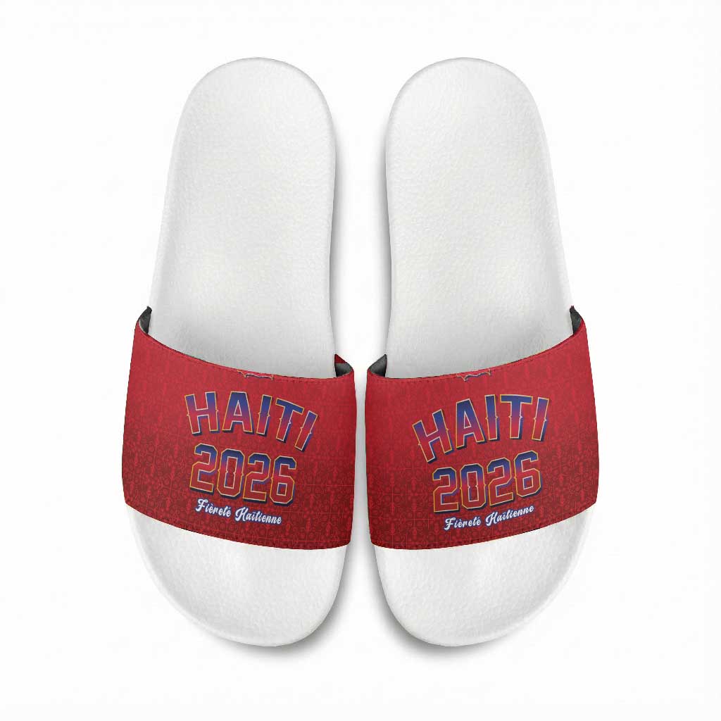Afro-Haitians World Football 2026 Slide Sandals Haiti est de Retour Red Voodoo Veve Spirits