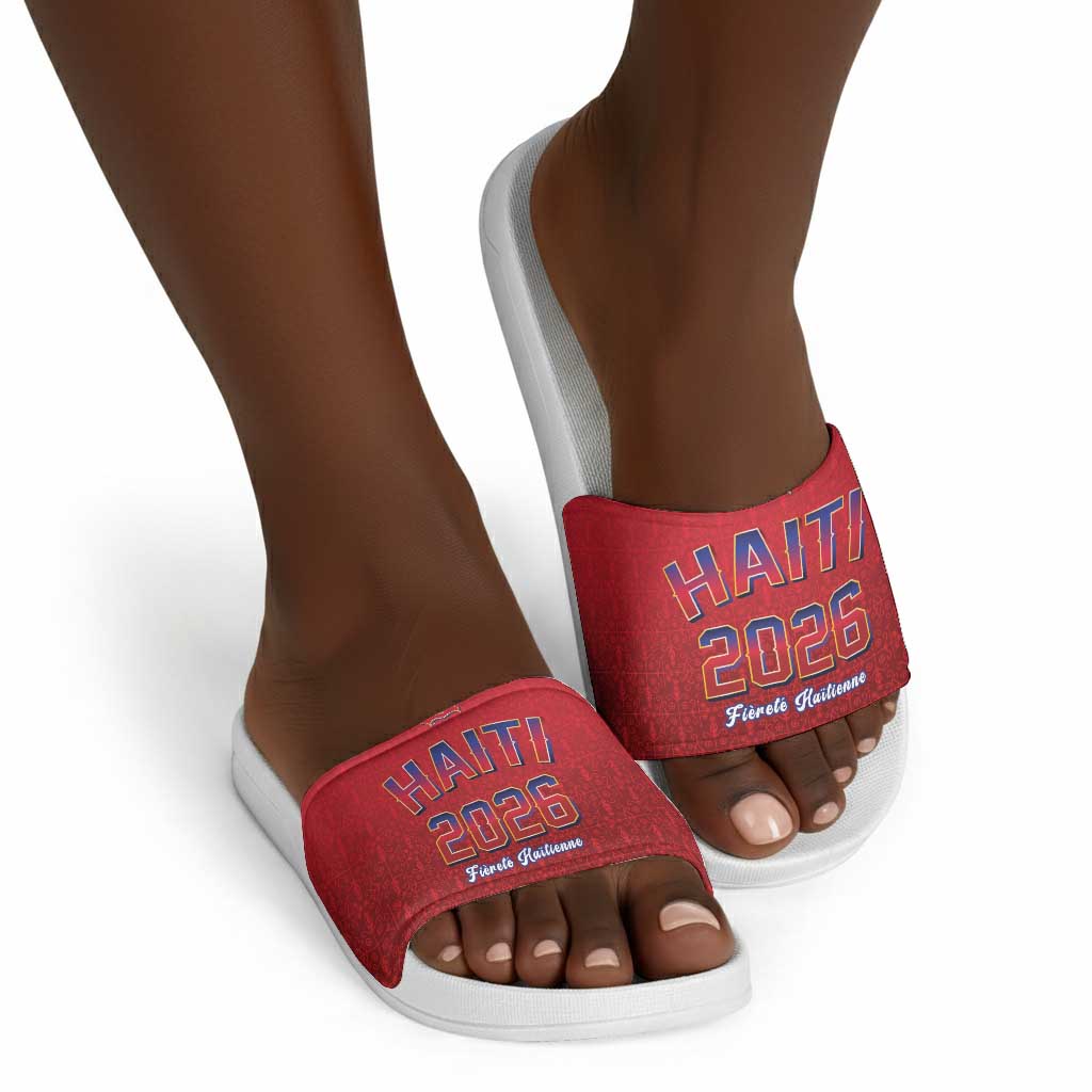 Afro-Haitians World Football 2026 Slide Sandals Haiti est de Retour Red Voodoo Veve Spirits