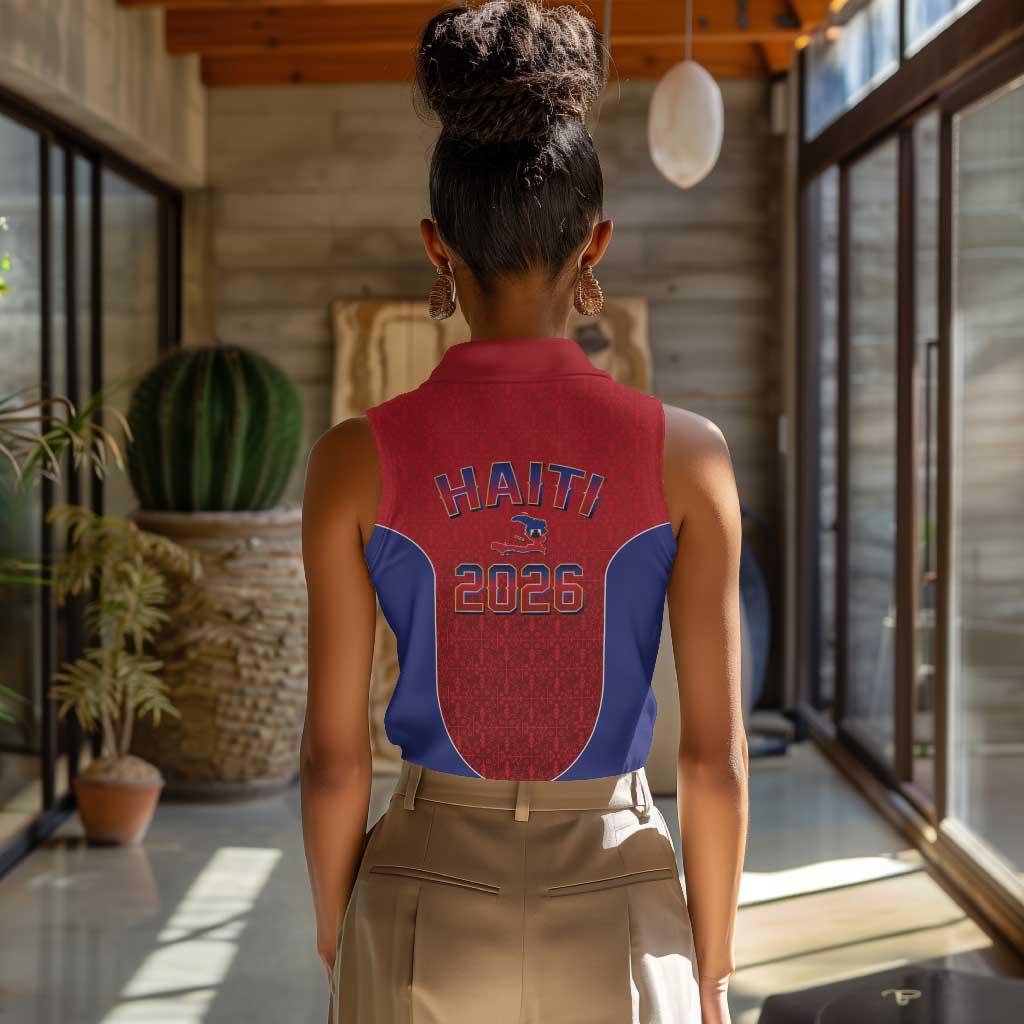Afro-Haitians World Football 2026 Women Sleeveless Polo Shirt Haiti est de Retour Red Voodoo Veve Spirits - African Pride