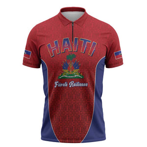 Afro-Haitians World Football 2026 Zipper Polo Shirt Haiti est de Retour Red Voodoo Veve Spirits