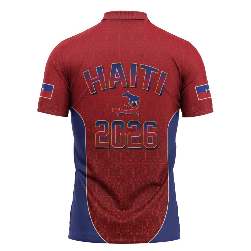 Afro-Haitians World Football 2026 Zipper Polo Shirt Haiti est de Retour Red Voodoo Veve Spirits