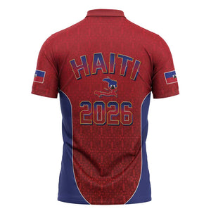 Afro-Haitians World Football 2026 Zipper Polo Shirt Haiti est de Retour Red Voodoo Veve Spirits