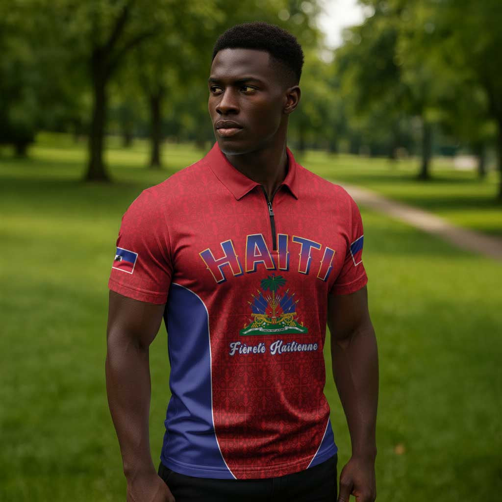 Afro-Haitians World Football 2026 Zipper Polo Shirt Haiti est de Retour Red Voodoo Veve Spirits