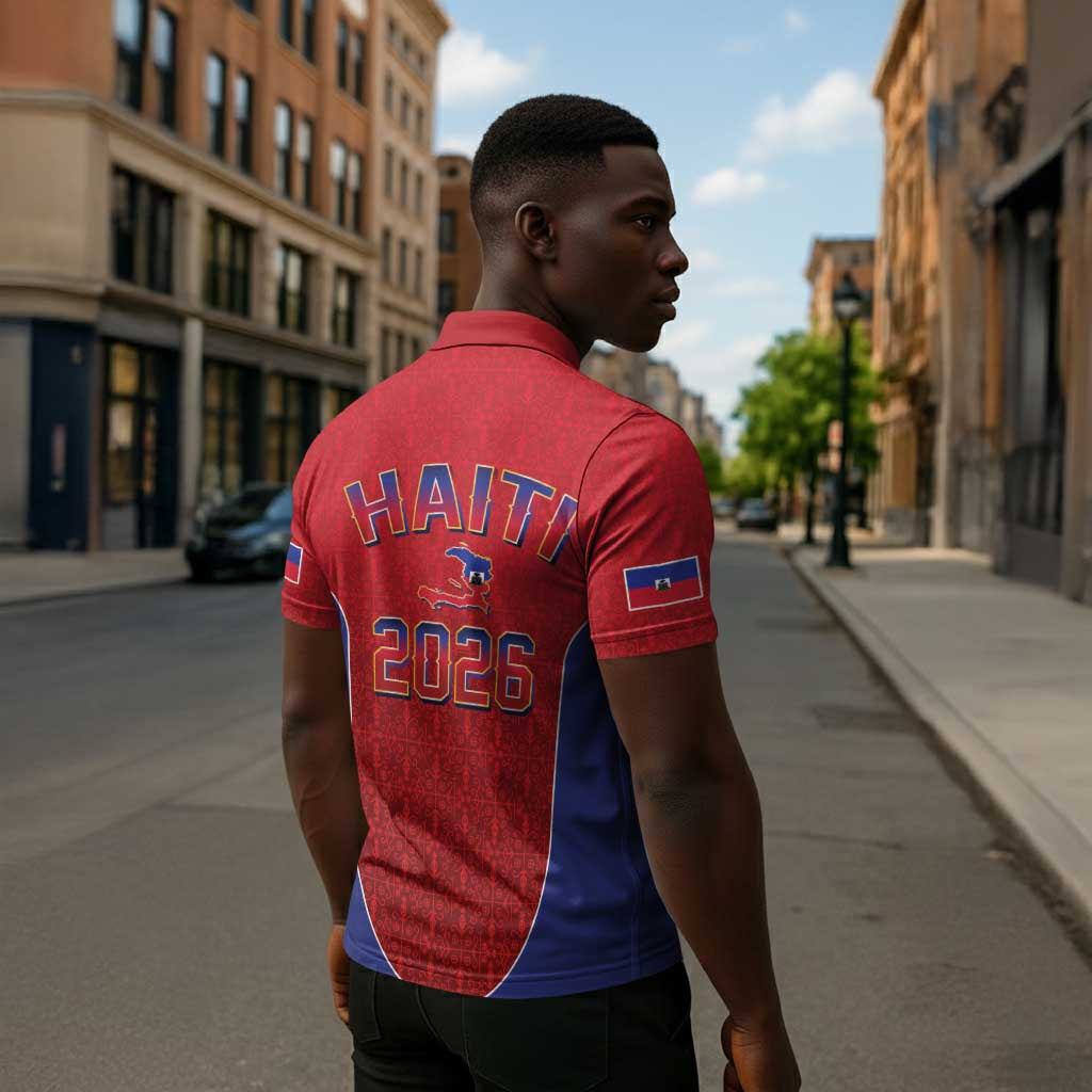 Afro-Haitians World Football 2026 Zipper Polo Shirt Haiti est de Retour Red Voodoo Veve Spirits