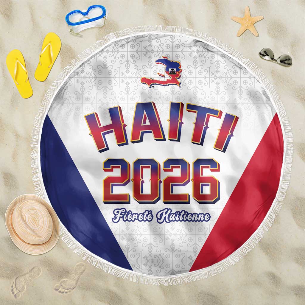 Afro-Haitians World Football 2026 Beach Blanket Haiti est de Retour White Voodoo Veve Spirits - African Pride