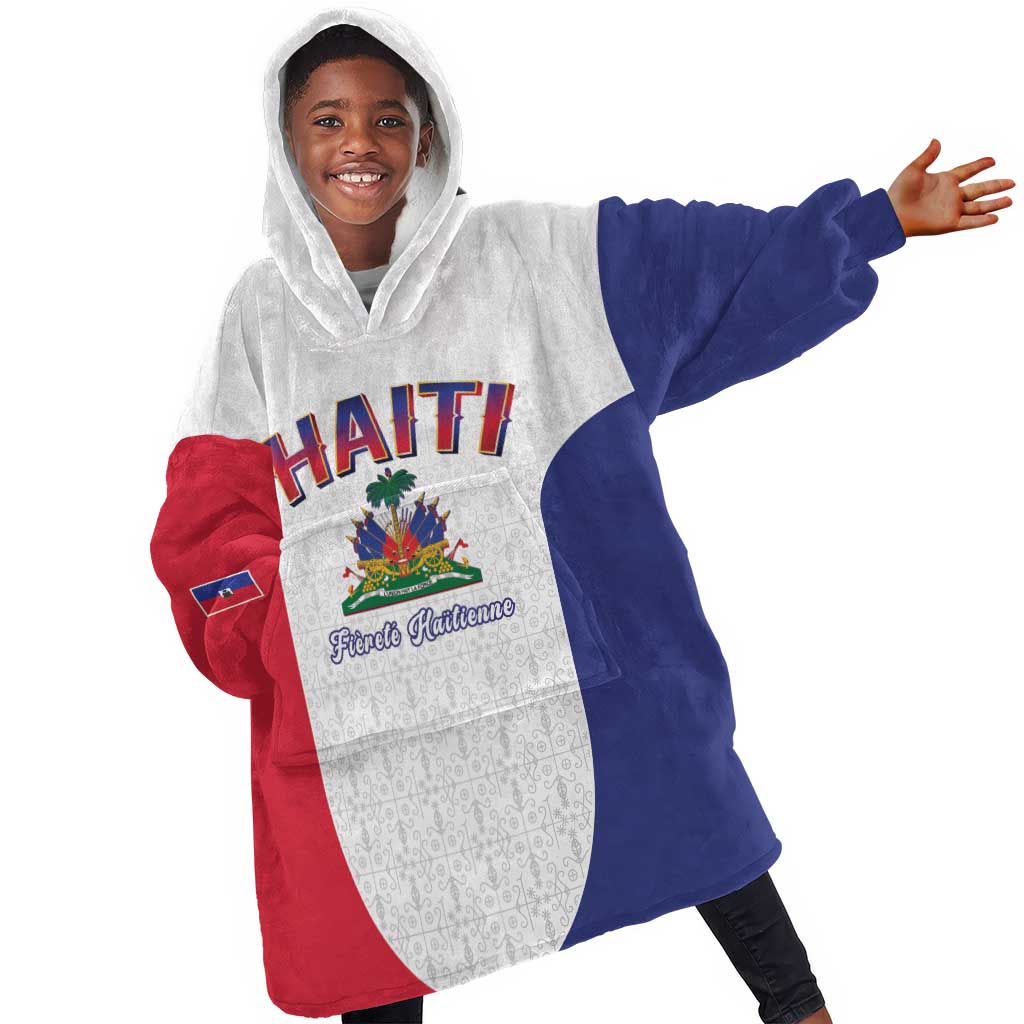 Afro-Haitians World Football 2026 Kid Wearable Blanket Hoodie Haiti est de Retour White Voodoo Veve Spirits - African Pride