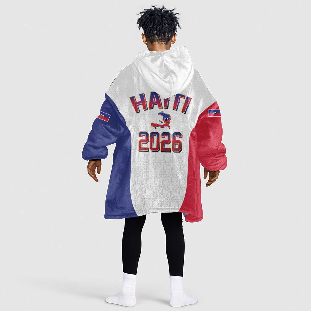 Afro-Haitians World Football 2026 Kid Wearable Blanket Hoodie Haiti est de Retour White Voodoo Veve Spirits - African Pride
