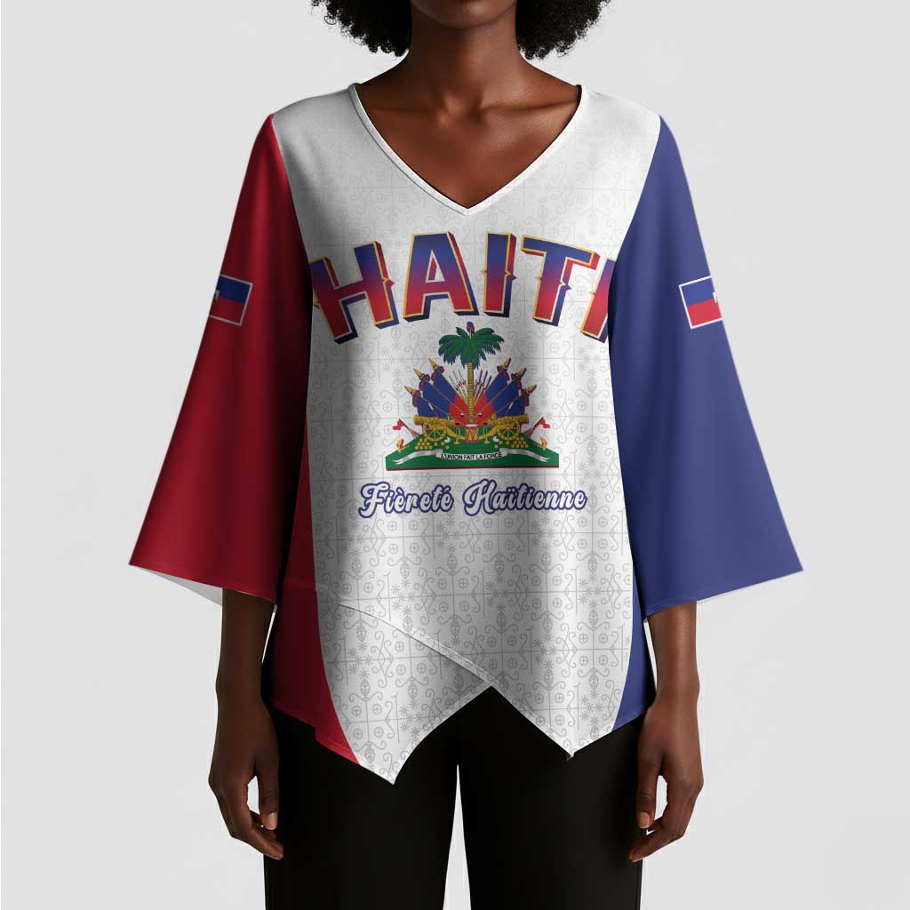Afro-Haitians World Football 2026 Kimono Sleeve Blouse Haiti est de Retour White Voodoo Veve Spirits