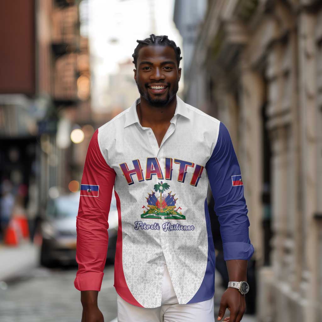 Afro-Haitians World Football 2026 Long Sleeve Button Shirt Haiti est de Retour White Voodoo Veve Spirits - African Pride