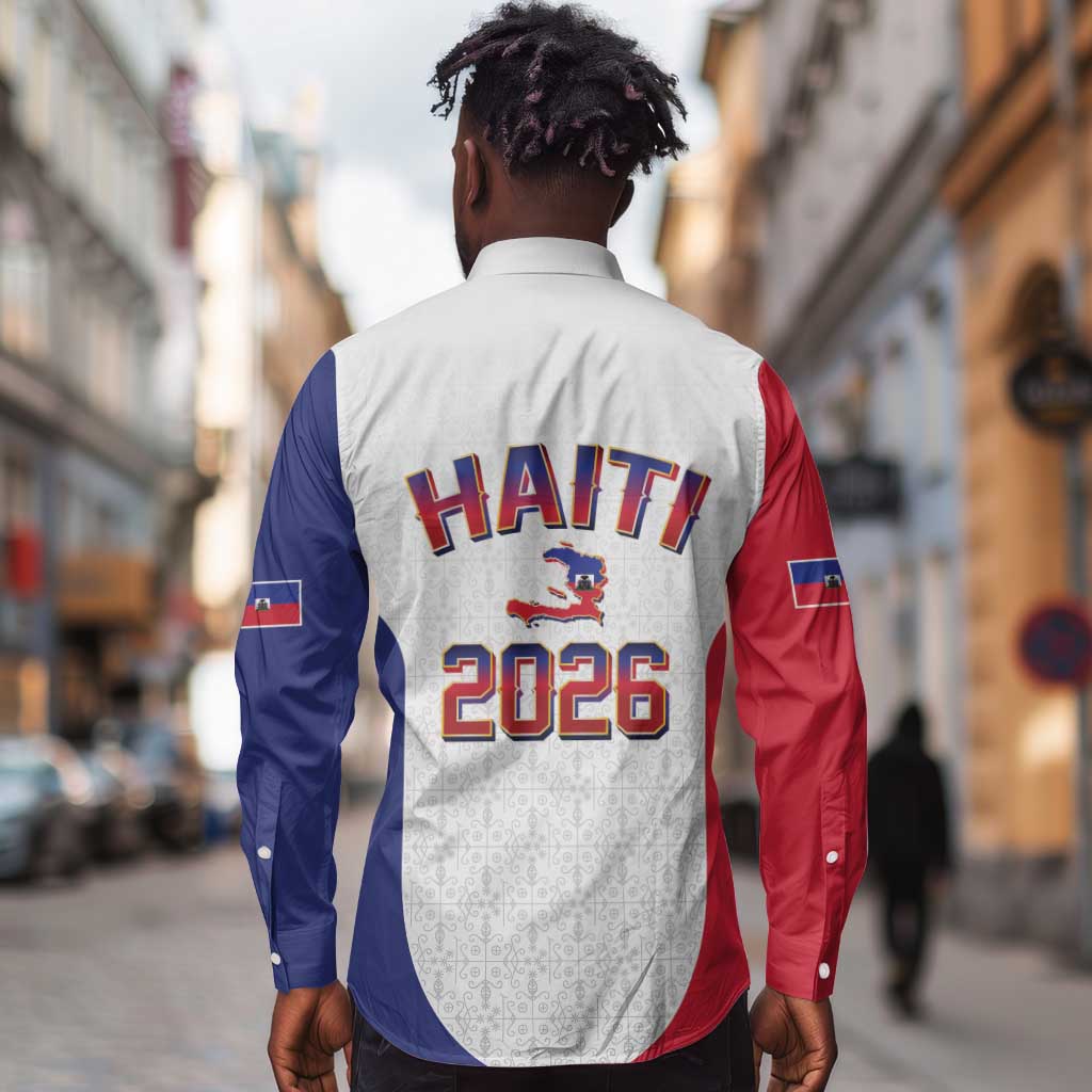 Afro-Haitians World Football 2026 Long Sleeve Button Shirt Haiti est de Retour White Voodoo Veve Spirits - African Pride