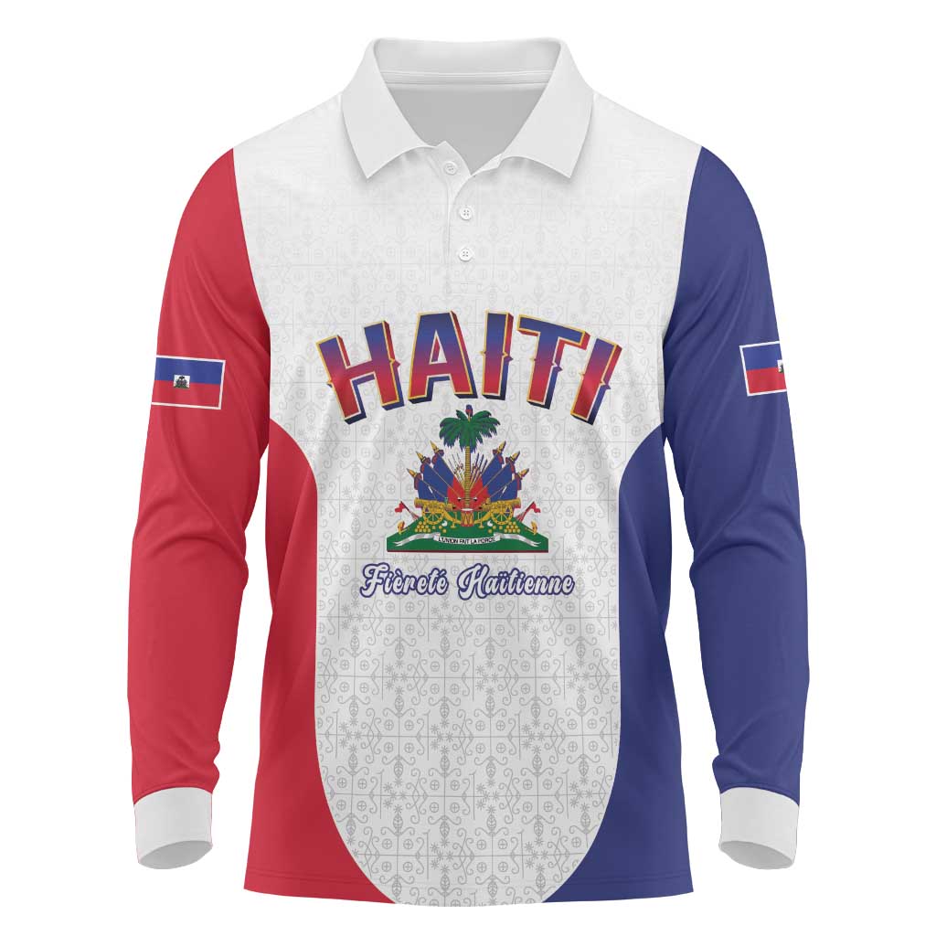 Afro-Haitians World Football 2026 Long Sleeve Polo Shirt Haiti est de Retour White Voodoo Veve Spirits - African Pride