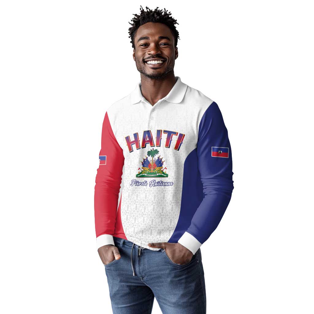 Afro-Haitians World Football 2026 Long Sleeve Polo Shirt Haiti est de Retour White Voodoo Veve Spirits - African Pride