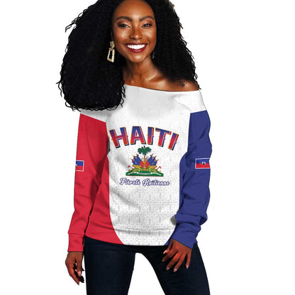 Afro-Haitians World Football 2026 Off Shoulder Sweater Haiti est de Retour White Voodoo Veve Spirits - African Pride