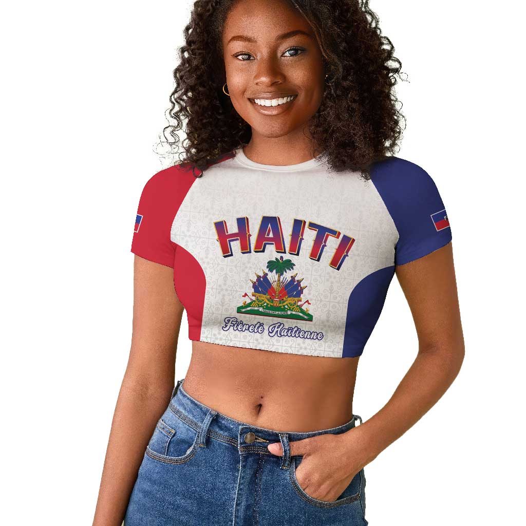 Afro-Haitians World Football 2026 Raglan Cropped T shirt Haiti est de Retour White Voodoo Veve Spirits - African Pride