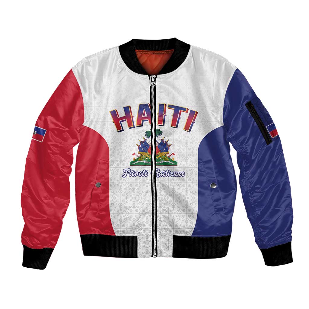 Afro-Haitians World Football 2026 Sleeve Zip Bomber Jacket Haiti est de Retour White Voodoo Veve Spirits - African Pride