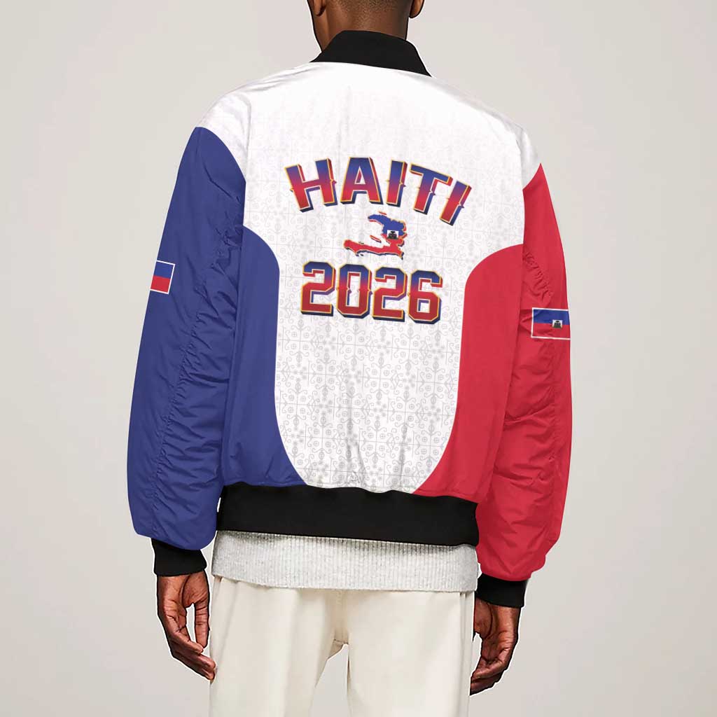Afro-Haitians World Football 2026 Sleeve Zip Bomber Jacket Haiti est de Retour White Voodoo Veve Spirits - African Pride
