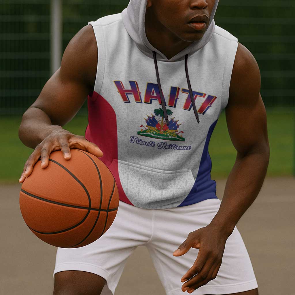Afro-Haitians World Football 2026 Sleeveless Hoodie Haiti est de Retour White Voodoo Veve Spirits - African Pride