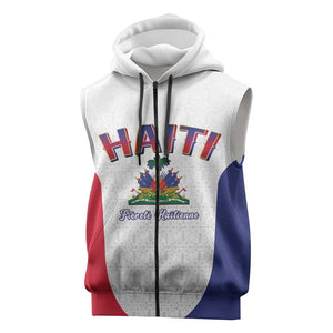 Afro-Haitians World Football 2026 Sleeveless Zip Hoodie Haiti est de Retour White Voodoo Veve Spirits - African Pride