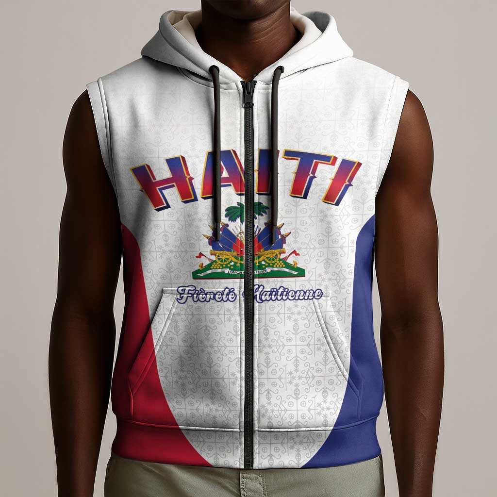 Afro-Haitians World Football 2026 Sleeveless Zip Hoodie Haiti est de Retour White Voodoo Veve Spirits - African Pride