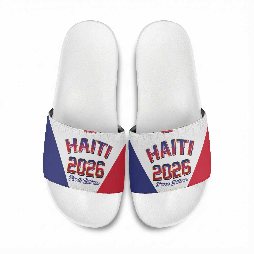 Afro-Haitians World Football 2026 Slide Sandals Haiti est de Retour White Voodoo Veve Spirits