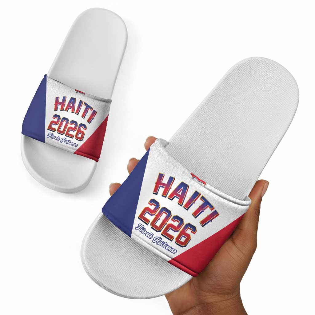 Afro-Haitians World Football 2026 Slide Sandals Haiti est de Retour White Voodoo Veve Spirits