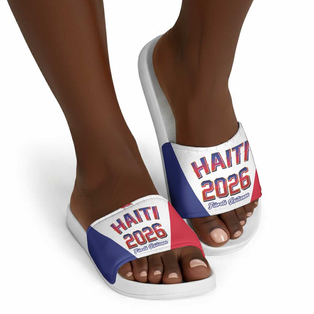 Afro-Haitians World Football 2026 Slide Sandals Haiti est de Retour White Voodoo Veve Spirits
