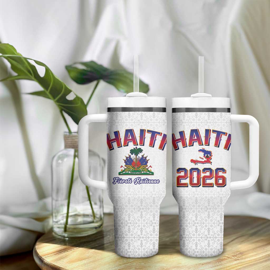 Afro-Haitians World Football 2026 Tumbler With Handle Haiti est de Retour White Voodoo Veve Spirits - African Pride