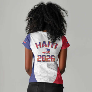 Afro-Haitians World Football 2026 Women V-Neck T-Shirt Haiti est de Retour White Voodoo Veve Spirits - African Pride